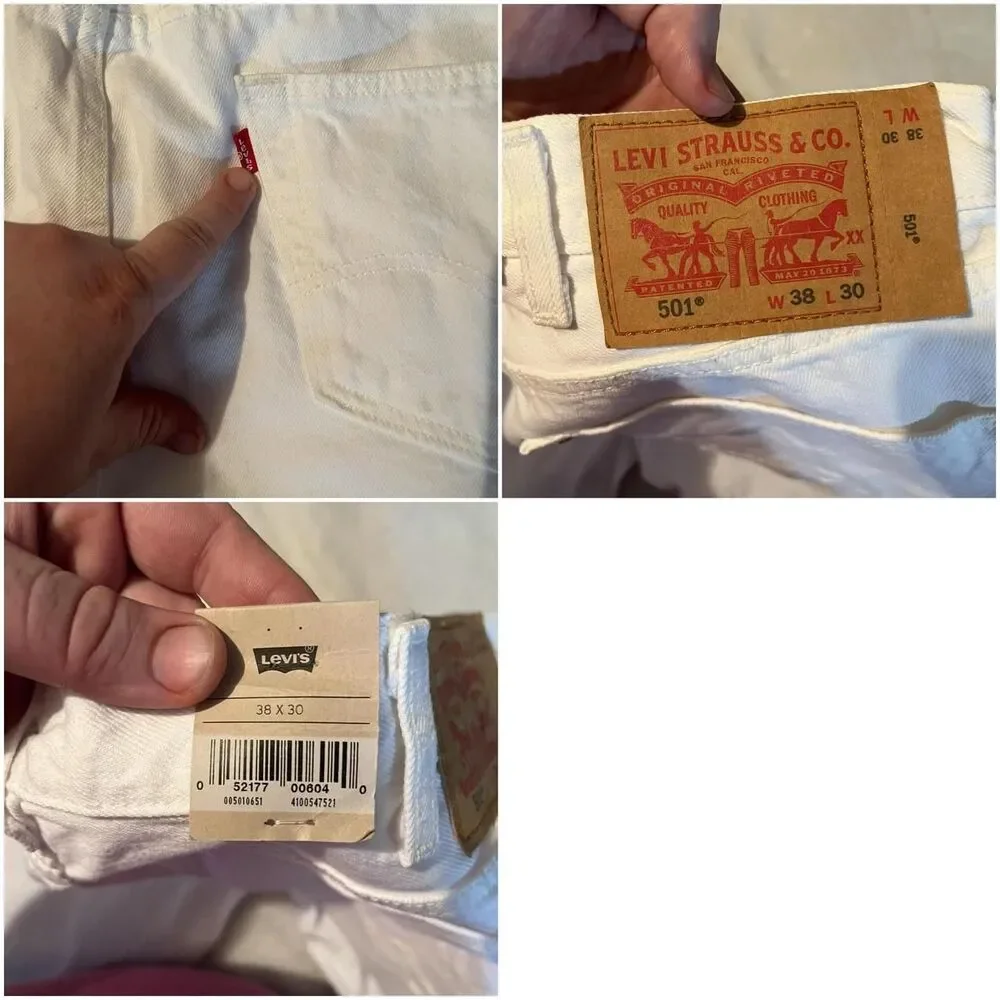 Levi's 501 Jeans Mens Size 38 White Denim Regular Straight Button Fly 30 Inseam